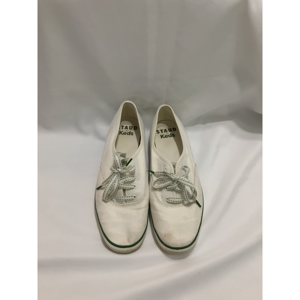Staud x Keds Champion White Green Canvas Lace Up Low Top Sneakers Womens 8